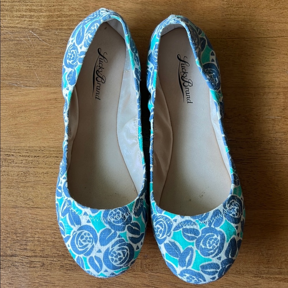 Lucky Brand Blue and Green Floral Flats-Size 8-Used